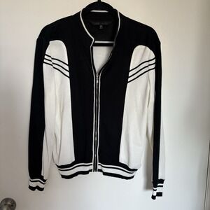 Azure Ming Wang Black and White Acrylic Zip Jacket Size Medium Career Blazer
